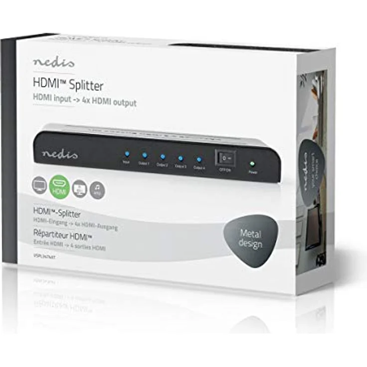 HDMI T Splitter | 4-Port Port(s) | HDMIT Eingang | 4X HDMIT Ausgang | 4K@60Hz | 18 Gbps | Metall | Anthrazit – Bild 2