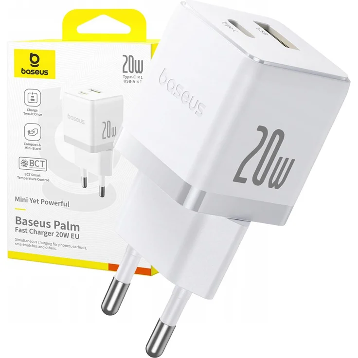 Baseus Palm 20W Netzladegerät, Dual-Port USB-C & USB-A, Hochgeschwindigkeitsladung mit PD und Quick Charge, kompakt und tragbar