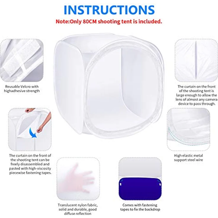 Neewer 24x24 Zoll / 60x60 cm Fotostudio Aufnahme Zelt Lichtwürfel Diffusions Soft-Box-Set mit 4x Hintergründe (rot/dunkelblau/schwarz/weiß) für Fotografie - Preisvergleich – Bild 4