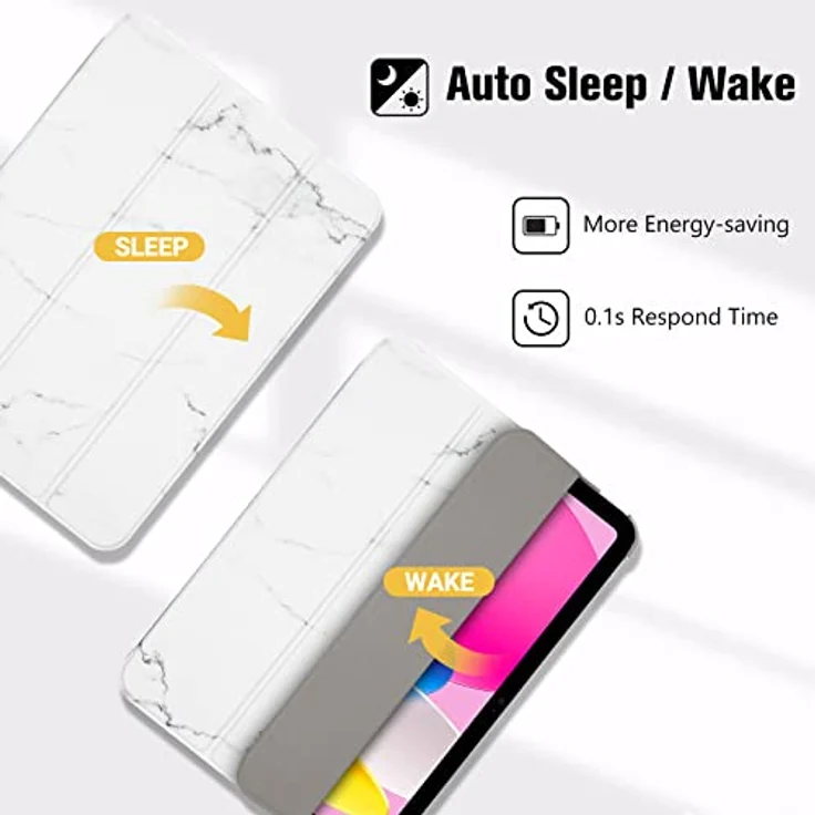 ProCase Hülle für iPad A16 11" (2025) & iPad 10. Generation (2022) - Leichte, dünne Hartschutzhülle mit Smart Cover Auto Wake/Sleep, Marmor Weiß – Bild 4