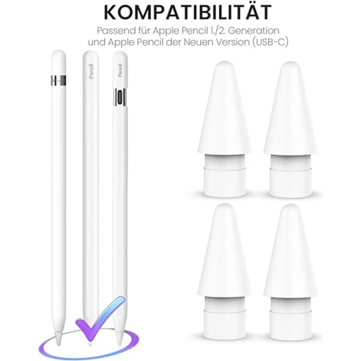 S&T Design Eingabestift Spitze für Apple Pencil 2. Generation und Apple Pencil 1. Generation (4PACK), Hochempfindlich, POM Ersatzspitzen für Apple iPad Pencil Nib Tips – Bild 3