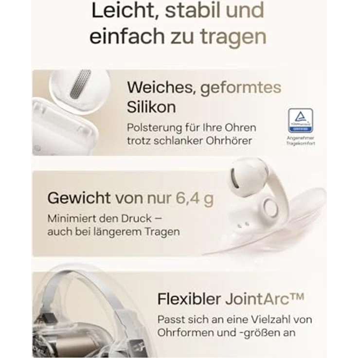 SHOKZ OpenDots 2 Open-Ear Clip-On Earbuds, Dolby Audio mit Deep Bass, 40 Std. Laufzeit, Bluetooth 6.1, IP57 wasserdicht, klare Anrufe mit 3 Mikrofonen, kabelloses Laden, Weiß – Bild 5