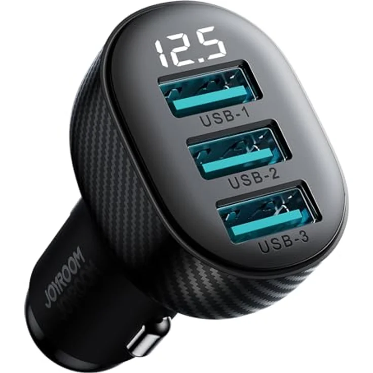 Joyroom JR-CCD03 Autoladegerät, 3,4A, 3x USB-A, mit Display, Schwarz – Bild 4