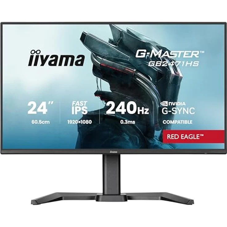 iiyama G-Master Red Eagle GB2471HS-B1, 23,8" Fast IPS LED Gaming Monitor mit Full-HD 240Hz, HDMI, DP, 0.3ms Reaktionszeit, G-SYNC, höhenverstellbar, Pivot, schwarz – Bild 2
