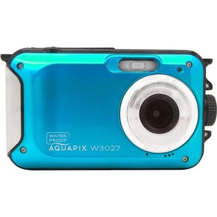 Easypix Aquapix W3027 Wave, wasserdichte Digitalkamera bis 3m mit 5MP Sensor und 30MP max. Auflösung, Iceblue