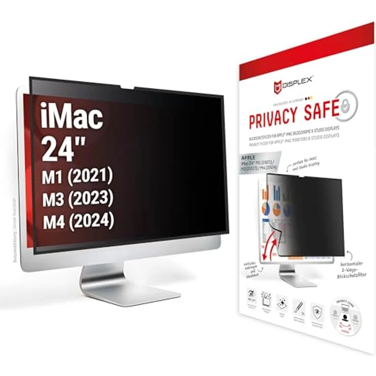 Displex PRIVACY SAFE Magnetischer 2-Wege Blickschutzfilter für iMac 24" M1 (2021)/ M3 (2023)/ M4 (2024), 60° Betrachtungswinkel, matte Anti-Reflex- und glänzende Seite, bluetlight-filter, einfache magnetische Befestigung – Bild 1