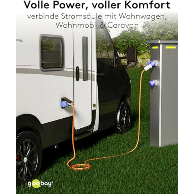 goobay CEE-Adapterkabel 10 m, CEE-Stecker auf 1 x CEE-Buchse und 2 x Schutzkontakt-Steckdose, IP 44, orange für Camping, Wohnmobil und Baustelle, 76266 – Bild 3