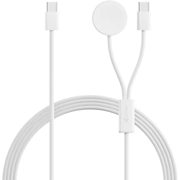 Xlayer 2-in-1 feingewebtes Kabel mit USB Typ C & Apple Watch Charger 1.5m, Ladekabel für Apple, Android sowie Smartphone und Tablet, White – Bild 1