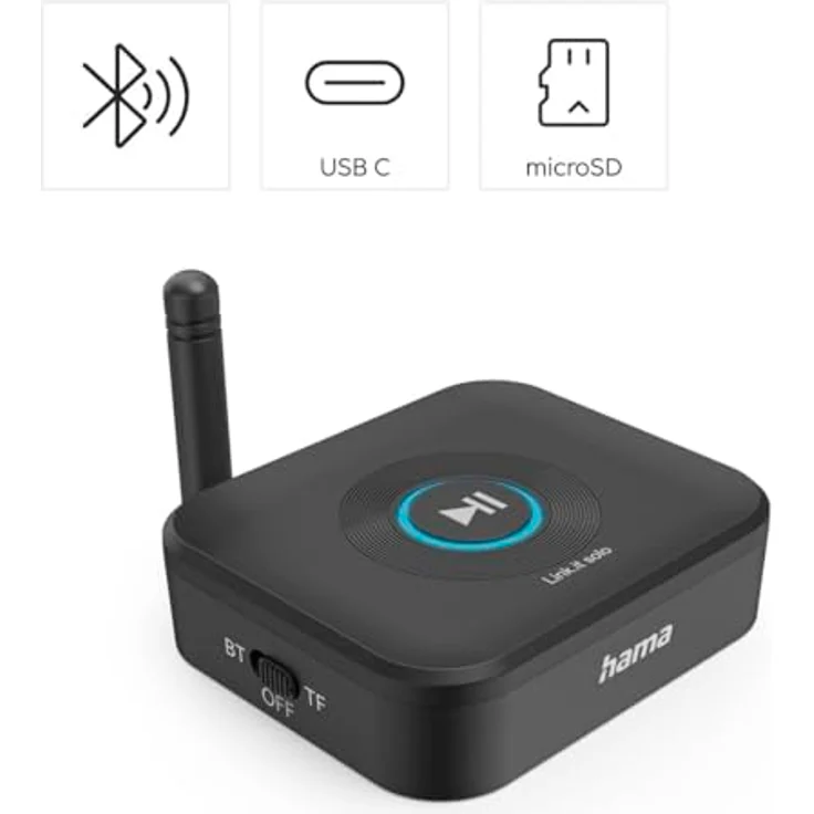 Hama Bluetooth Adapter "Link.it solo" für Stereoanlage und Lautsprecher (Bluetooth Empfänger, Aux-Anschluss, USB-A – USB-C, microSD-Slot, Autopairing für Zwei Handys/Tablets) – Bild 3
