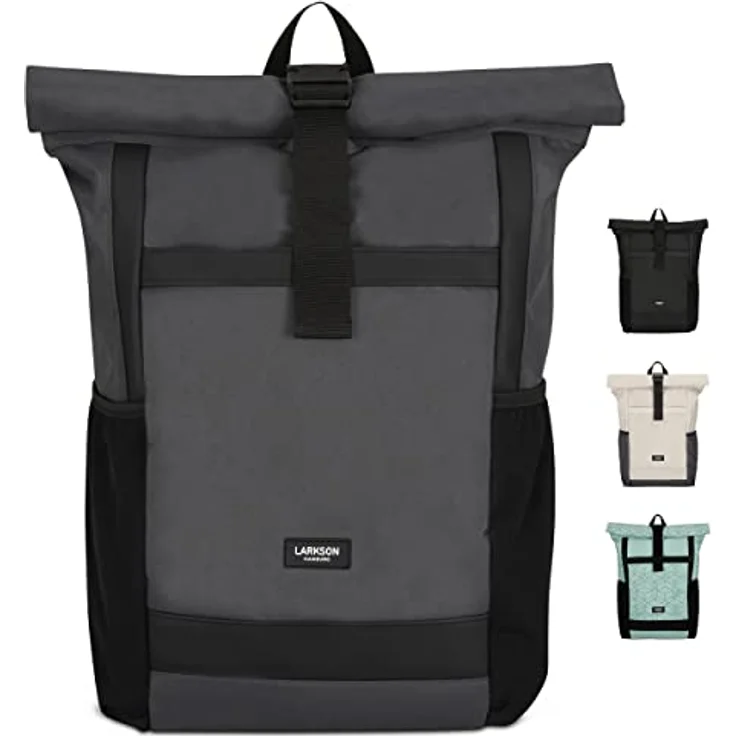 LARKSON Rolltop Rucksack Herren & Damen Groß Anthrazit - No 2 - Daypack für Schule, Uni, Fahrrad - 16 Zoll Laptop Fach für Arbeit - Nachhaltig - Anti-Diebstahl - Wasserabweisend – Bild 1