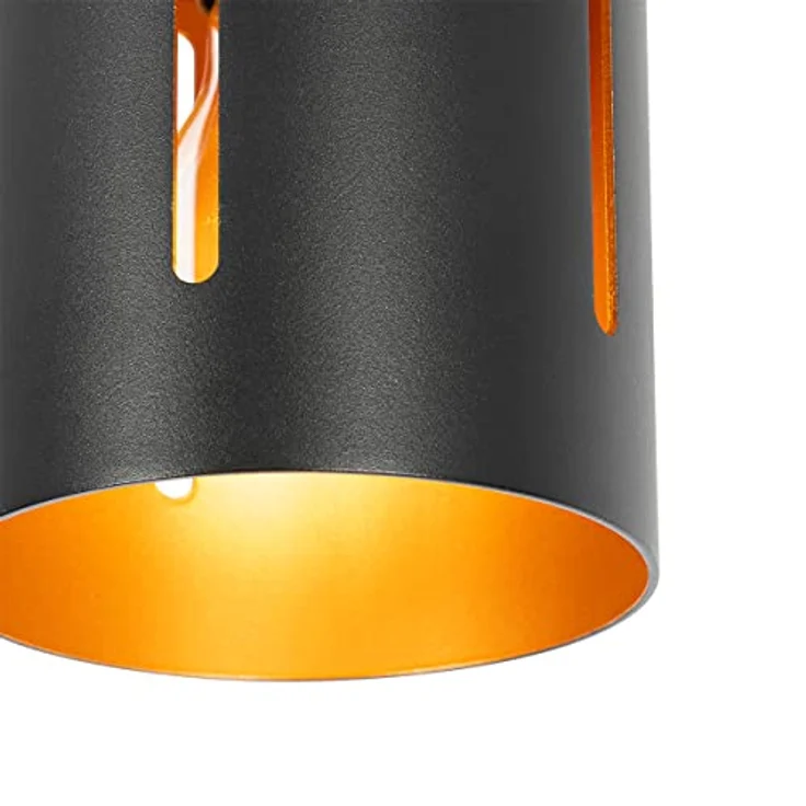 Qazqa Yana Design-Deckenlampe schwarz mit goldenen Akzenten, Aluminium-Zylinder, E27, Dimmbar, für Wohnzimmer und Schlafzimmer – Bild 5