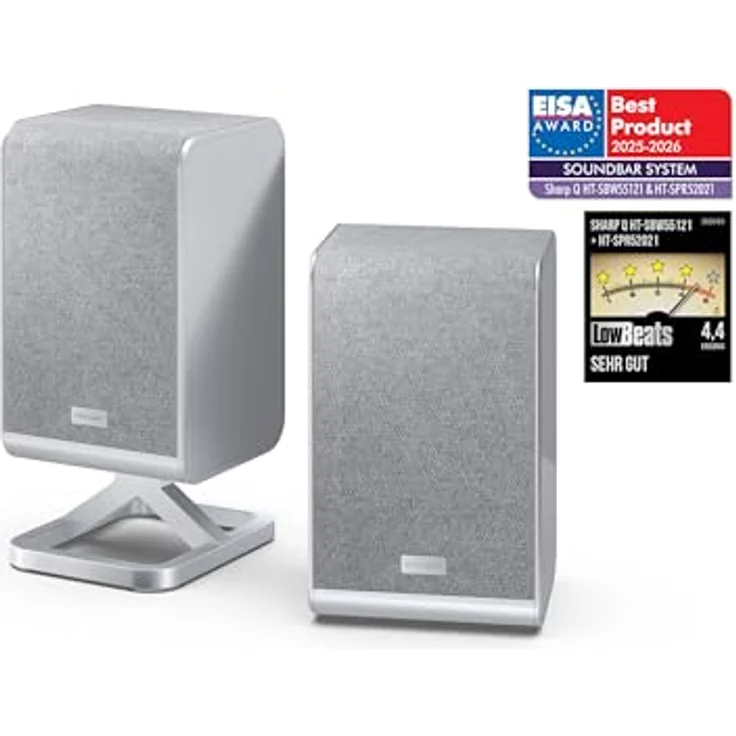 Sharp HT-SPR52021(SL) Kabellose hintere Surround-Lautsprecher, 200W Leistung, Dolby Atmos® / DTS:X® kompatibel, silber – Bild 2