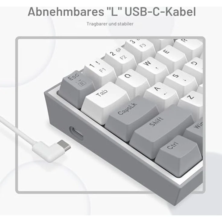 Redragon K617 Fizz RGB, Mechanische Gaming Tastatur, Kabelgebunden, Weiss/Grau, QWERTY Layout – Bild 7