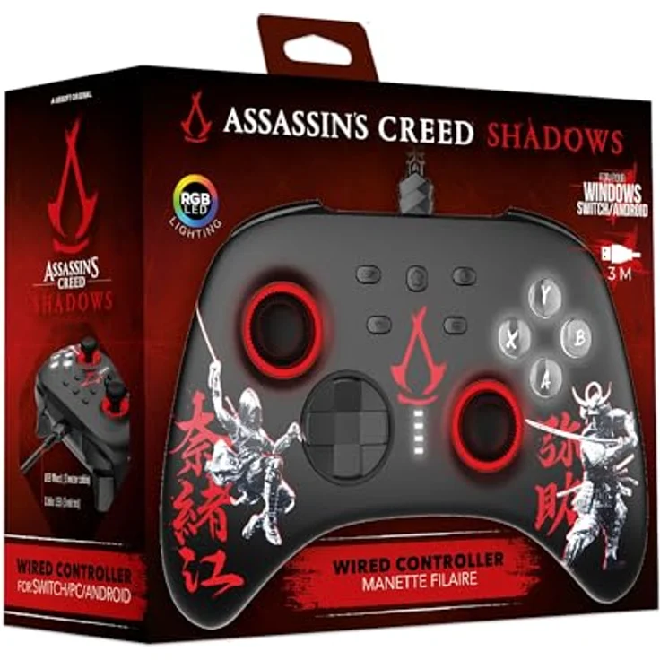 Trade Invaders Wired PC Controller - Assassin's Creed Shadows, ergonomischer Gaming-Controller für PC, Switch und Android, schwarz-rot, 3 Meter Kabel – Bild 2