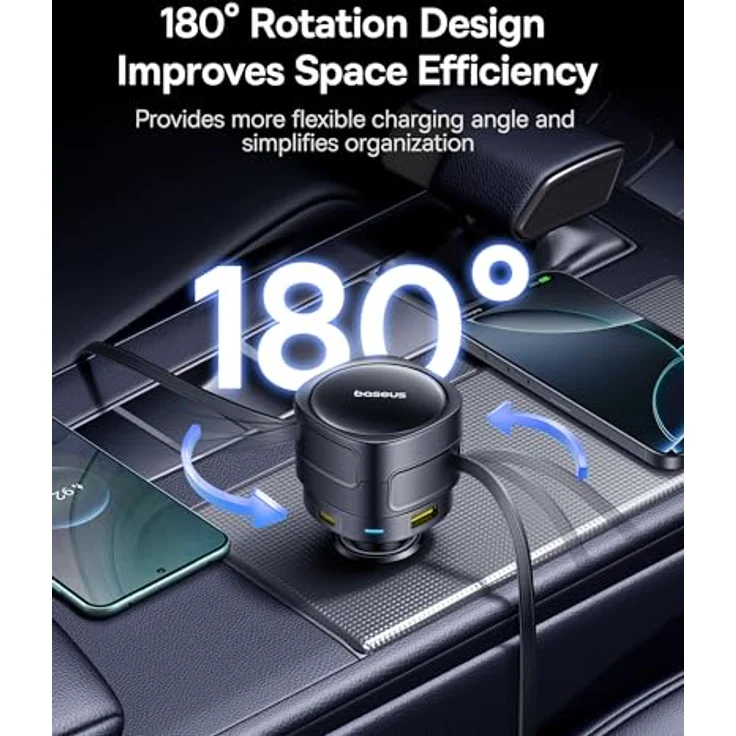 Baseus Enjoyment Max, Auto-Ladegerät mit 90W Leistung, USB-C+USB-C Kabeln und USB-A+USB-C Ports, schwarz – Bild 4