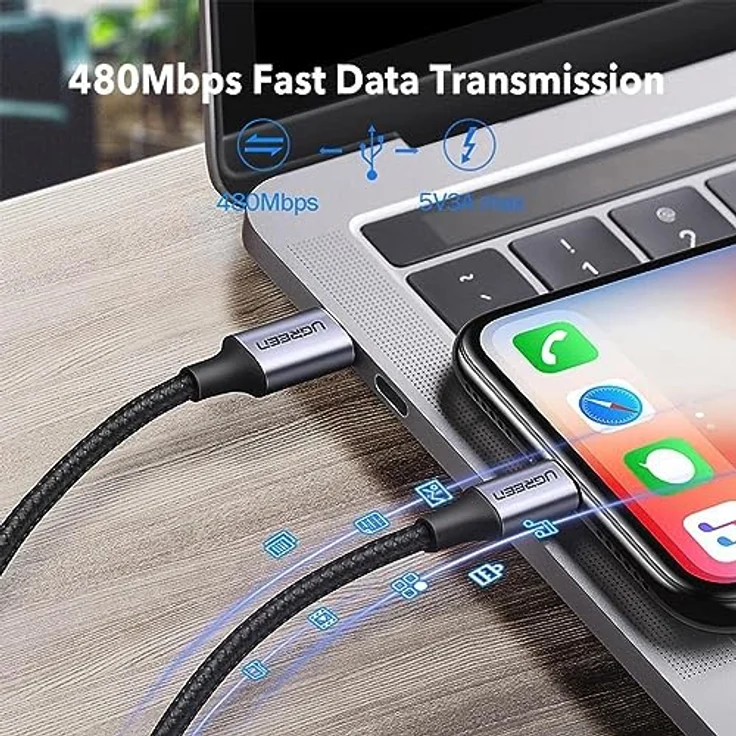 Ugreen USB-C auf Lightning Kabel 1m, MFi-zertifiziert, hochwiederstandsfähig, elegante Silberfarbe, 3A Schnellladung – Bild 4