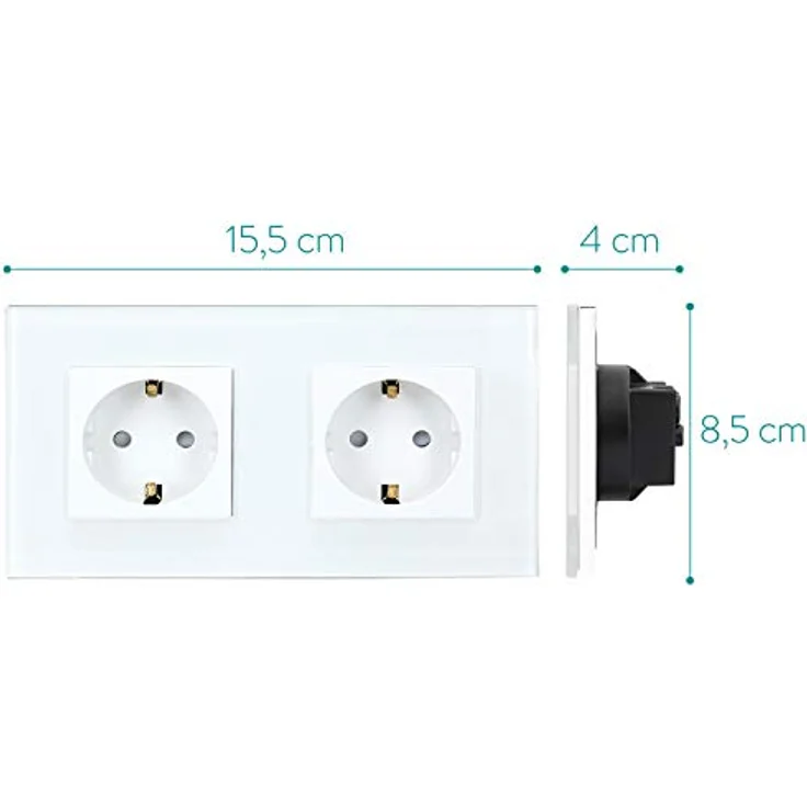 Navaris Glas Schuko Steckdose zweifach - Design Schutzkontakt Wandsteckdose mit Glasrahmen - Doppelsteckdose in Weiß – Bild 4