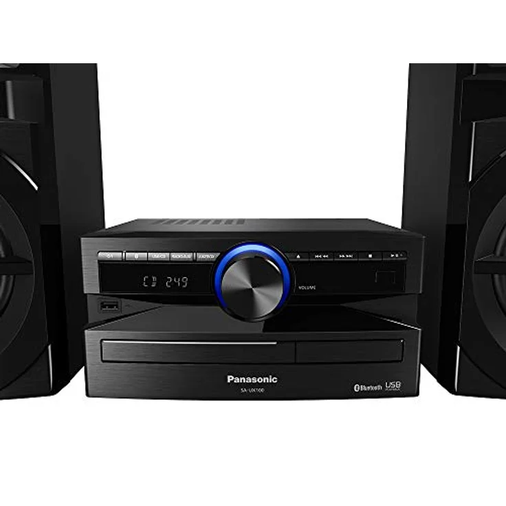 Panasonic Mini-System, 300 W, 2-Wege-Lautsprecher, Woofer:13 cm, CD-Player, CD-R-R W, Bluetooth, USB, 30 FM-15AM RDS, AUX, Audio-Qualität, blaue Beleuchtung, Schwarz FM-AM RDS-Radio blau – Bild 6
