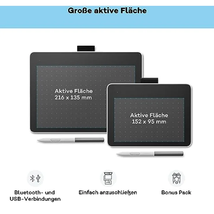 Wacom One S Grafiktablett Schwarz, Weiß 152 x 95 mm USB mit Bluetooth-Funktion – Bild 2