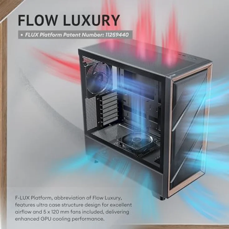 Antec GEH Antec Flux Midi Tower schwarz Retail, PC-Gehäuse mit multidirektionalem Entlüftungsdesign und Unterstützung für bis zu 9 Lüfter – Bild 2