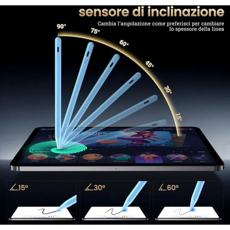 BAZO iPad Stift (Pencil 2. Generation) mit Schnellladefunktion, Neigungssensitivität und Palm Rejection, kompatibel mit iPad Pro 13''/12,9''/11''/6-10/Mini 5/6/Air 3/4, Blau – Bild 3