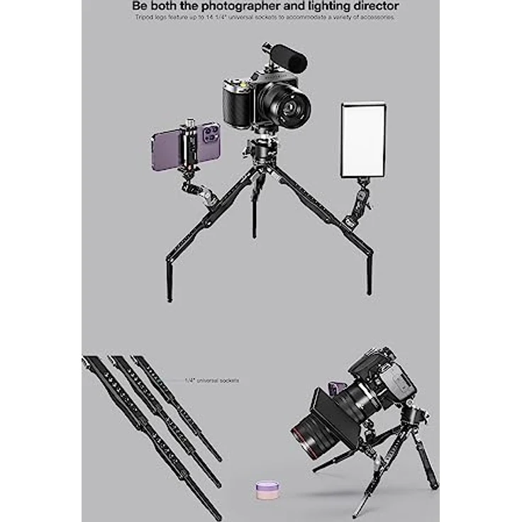Leofoto Pocket Mini Tripod MT-04 + Ball Head LH-30, höhenverstellbar von 120mm bis 370mm, Tragfähigkeit 5 kg, Packmaß 25cm – Bild 5