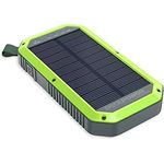 RealPower PB-10000 Wireless Solar Powerbank, 10000mAh Solarladegerät externer Akku mit QI, USB C EIN- Ausgang für Smartphone Tablets und mehr
