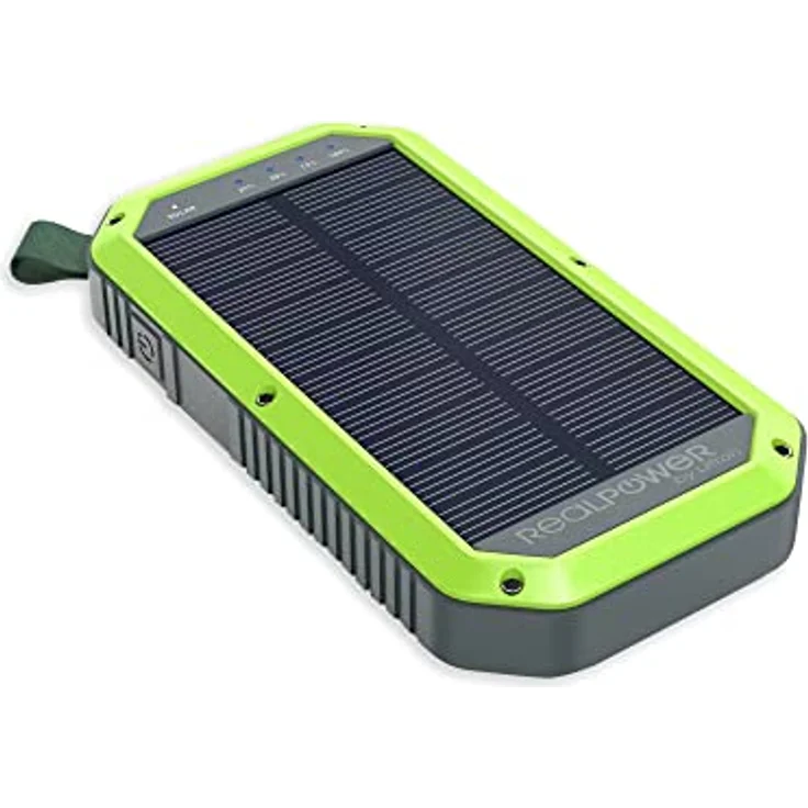 RealPower PB-10000 Wireless Solar Powerbank, 10000mAh Solarladegerät externer Akku mit QI, USB C EIN- Ausgang für Smartphone Tablets und mehr – Bild 1