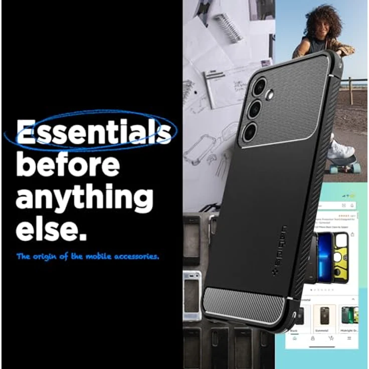 Spigen Rugged Armor Hülle Kompatibel mit Samsung Galaxy A25 5G -Schwarz, Einfarbiges TPU mit Karbon Look, Air Cushion Technologie, Schutzrand für Display und Kamera – Bild 2