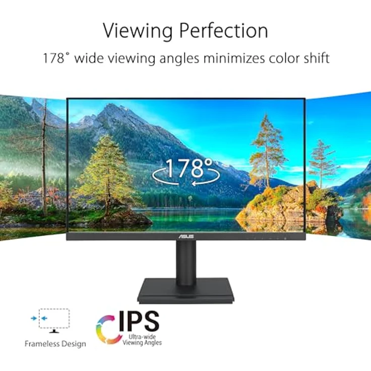 ASUS Business VA24DQFS - 24 Zoll Full HD Monitor - Rahmenlos, ergonomisch, Adaptive-Sync, EPEAT Gold - 100 Hz, 16:9 IPS Panel, 1920x1080 - DP, HDMI, D-Sub, USB Hub, Speaker - Schwarz – Bild 2