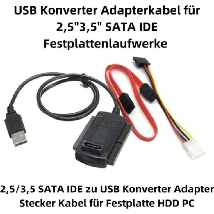 Aukson B45 3-in-1 USB 2.0 auf IDE/SATA Adapterkabel für 2,5" und 3,5" Festplatten –inkl. SATA 15pin Buchse und 4-pol Molex Kabel, breite Kompatibilität und schnelle Datenübertragung – Bild 2