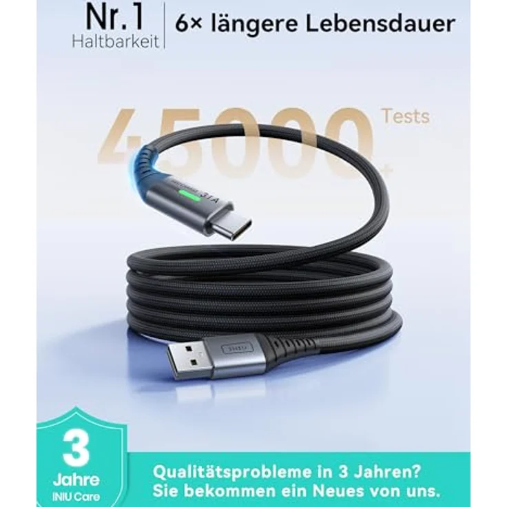 INIU USB C Kabel, [3 Stück 2m+2m+0,5m] 3.1A Nylon Geflochten Schnellladekabel, USB auf USB C für iPhone 15, Samsung S24, MacBook Air – Bild 2
