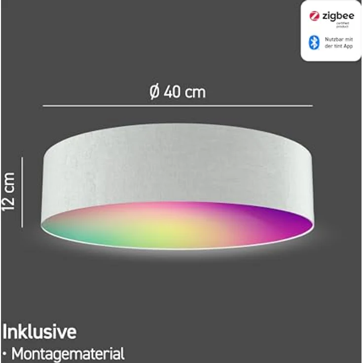 tint Smarte LED-Deckenleuchte Malea grey – Dimmbare Beleuchtung mit weißem (1800-6500 K) und farbigem RGB Licht, steuerbar per Alexa, Fernbedienung oder Bluetooth – Bild 2