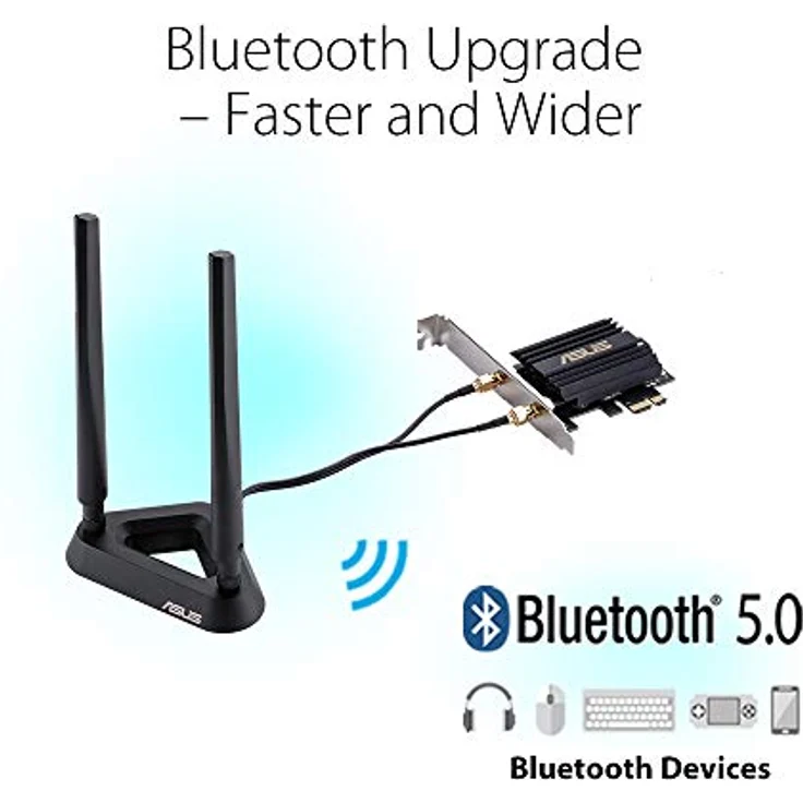 Asus P-AX58BT PCIe-Karte (Bluetooth 5.0 + Wi-Fi 6 AX3000 Dual-Band, 2x externe Antennen mit Standfuß, DFS) – Bild 3
