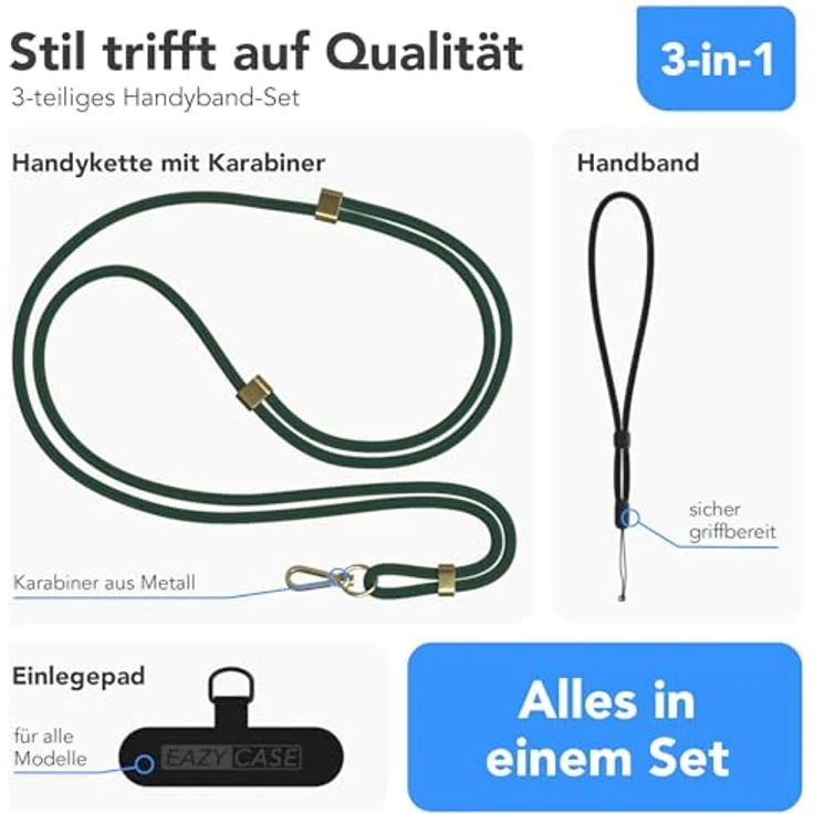 EAZY CASE Universal Handykette, Crossbody-Handykette mit Karabiner und Handschlaufe, Grün – Bild 5