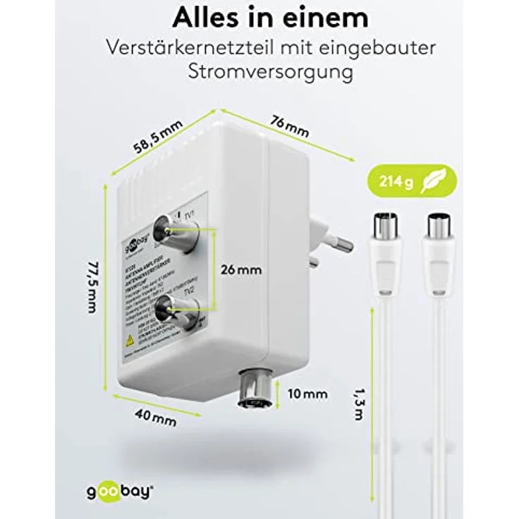 Goobay Zweigeräte-Antennenverstärker 1 In 2 Out – Bild 3