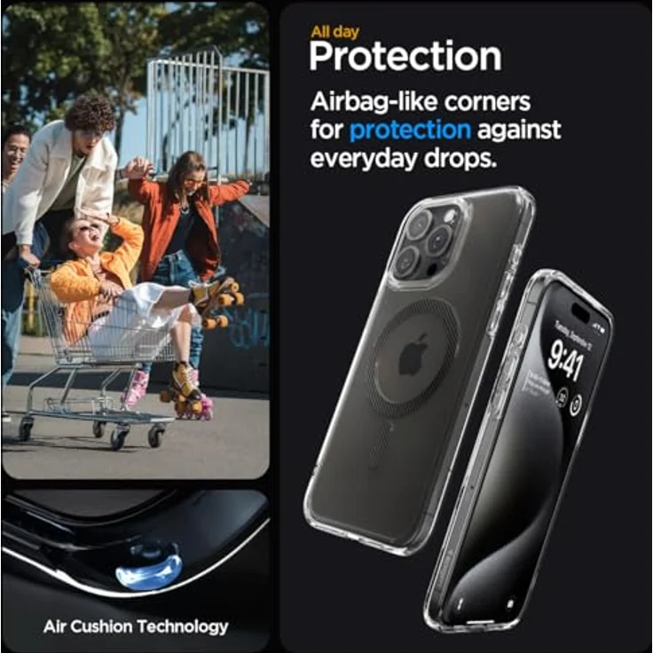 Spigen für iPhone 15 Pro Ultra Hybrid MagFit Hülle [Anti-Yellowing] Case Handyhülle Transparent Dünn Slim Kompatibel mit MagSafe -Carbon Fiber – Bild 4