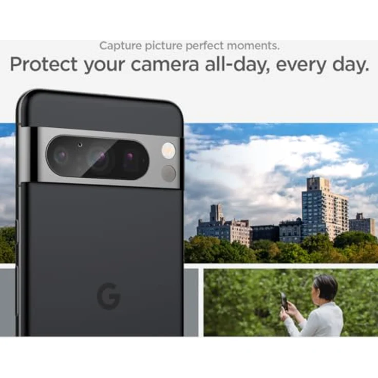 Spigen Glas.tR EZ Fit Optik Kameraschutz kompatibel mit Google Pixel 8 Pro, 2 Stück, Kristallklar, Anti-Kratzer, 9H Härte Schutzfolie – Bild 3