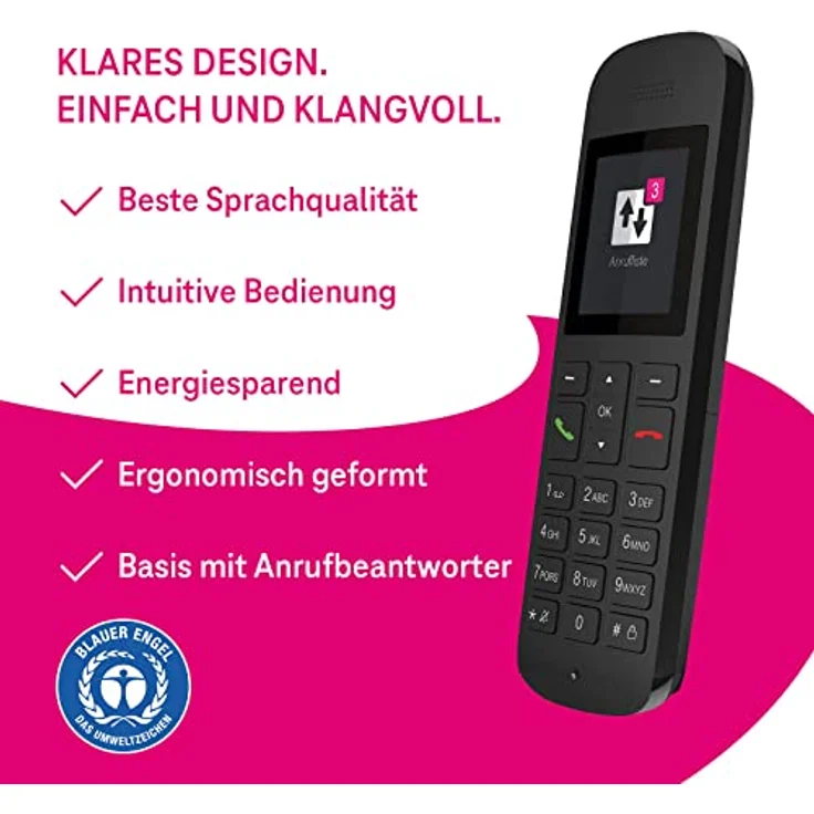 Telekom Sinus A12 Festnetz-Telefon mit Basis und AB (für analogen Anschluss), schwarz – Bild 2