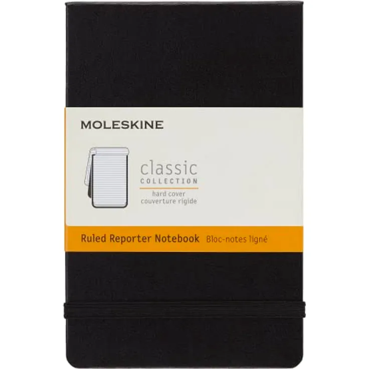 Moleskine Notizbuch Moleskine Classic Pocket Size, Reporter Ruled, fadengeheftet, mit Gummiband und Innentasche