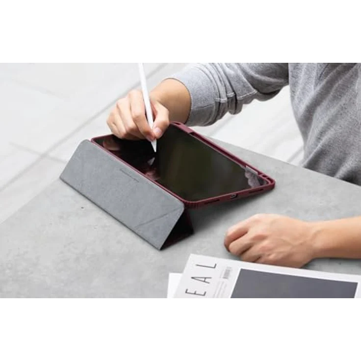 UNIQ Moven Schutzhülle für iPad 10,2, ultradünn mit transparenter Rückseite, 3 Klappen Video- und Dactylographie-Halterung, inkl. Fach für Eingabestift (schwarz) – Bild 5