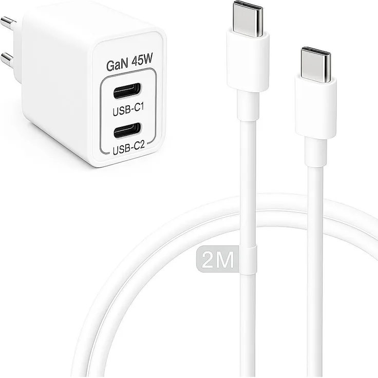 Marco Kuhn 45W USB-C GaN Netzteil & 1m 60W Schnellladekabel, Power Delivery Ladegerät für iPhone 17 16 15 14 13 12 Pro Max SE, kompaktes Design