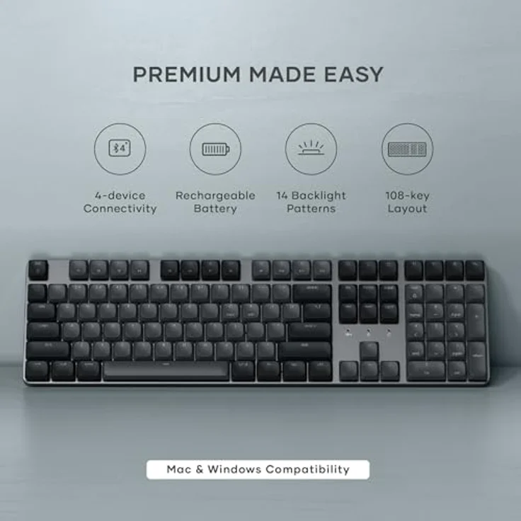 SATECHI SM3 Mechanische Tastatur, 108-Tasten Volltastatur mit weißer LED-Hintergrundbeleuchtung - Dunkelgrau/Grau, Kabelgebunden und Bluetooth-fähig – Bild 2