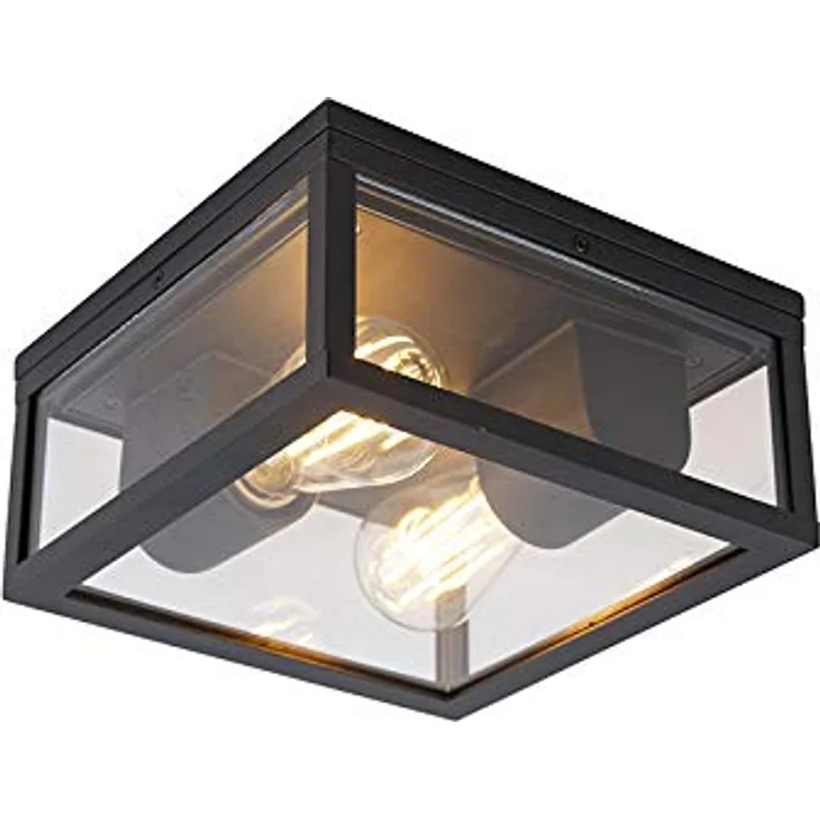 Qazqa Charlois - Design Industrie Vintage Außen Deckenleuchte schwarz IP44 - Aluminium Quadratisch IP44 LED E27