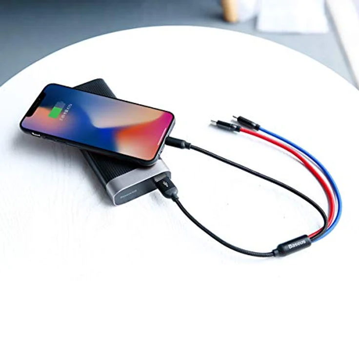 Baseus 3in1 Schnell-Ladekabel, USB-C Lightning Micro, 3,5A, 0,3m, Schwarz – Bild 2