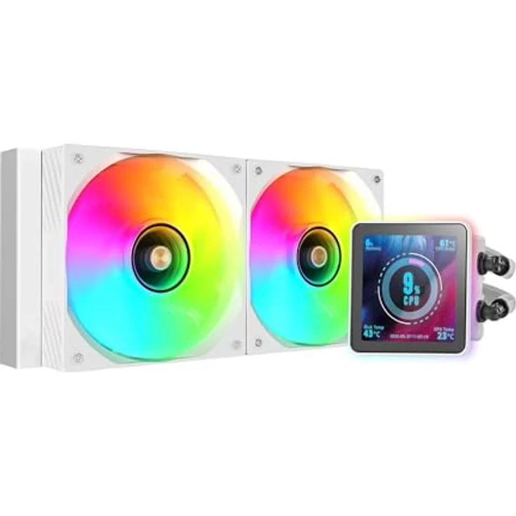 Mars Gaming ML-VISIONPRO240W, CPU Wasserkühler mit zwei 120 mm Lüftern und mehrfarbiger LED-Beleuchtung, Weiss – Bild 1