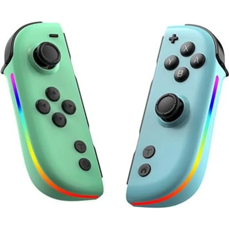Wigento JOY-05 Split Controller für Nintendo Switch, Hall Effekt Joysticks mit RGB Beleuchtung, ergonomisches Design, Grün-Blau – Bild 1