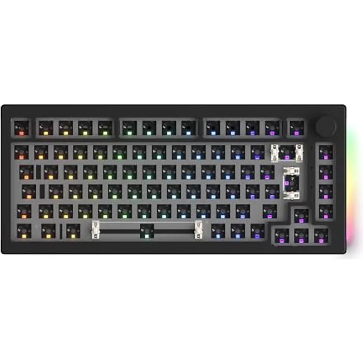Akko 5075B ISO Mechanische Tastatur-Kit, Gaming-DIY-Barebone-Kit, RGB-Hintergrundbeleuchtung, VIA-programmierbar, Tri-Mode Bluetooth 5.0/2,4 GHz/kabelgebunden, Schwarz
