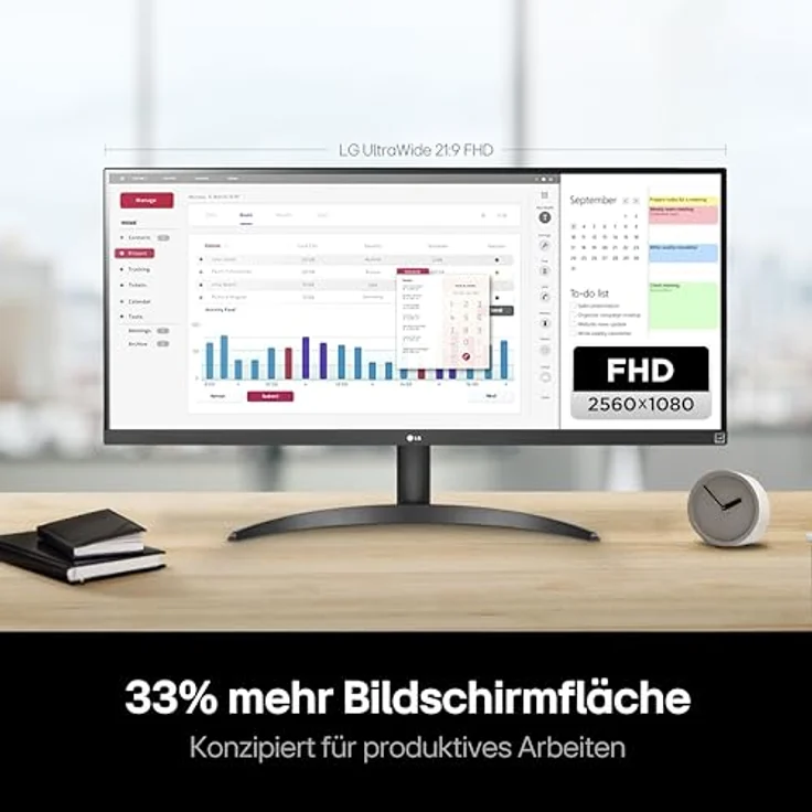 LG Electronics 34WQ500-B UltraWide™ Full HD 34" (87cm), 2560 x 1080, 21:9, AMD FreeSync™, HDR10- and VESA DisplayHDR™ 400, IPS with sRGB 99% (Typ.), Waves MaxxAudio®, 5ms GtG - Schwarz Office-Monitor – Bild 3