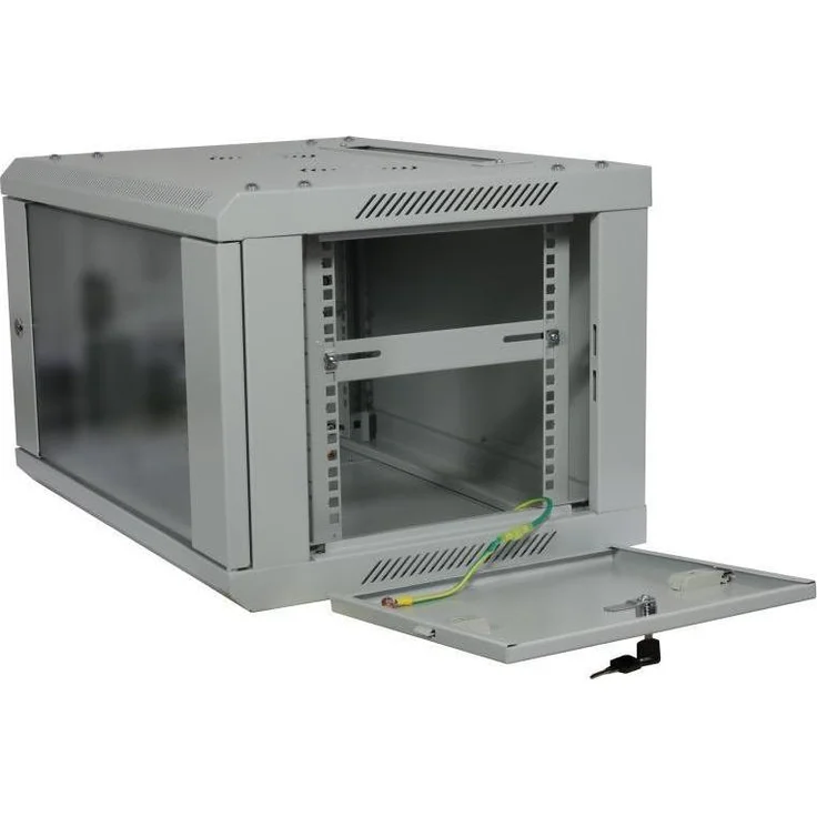 Allnet 19 Zoll Wandgehäuse SMA-Serie, 12HE lichtgrau, mit Glastür und Schloss, abnehmbare Seitenteile, einfache Montage